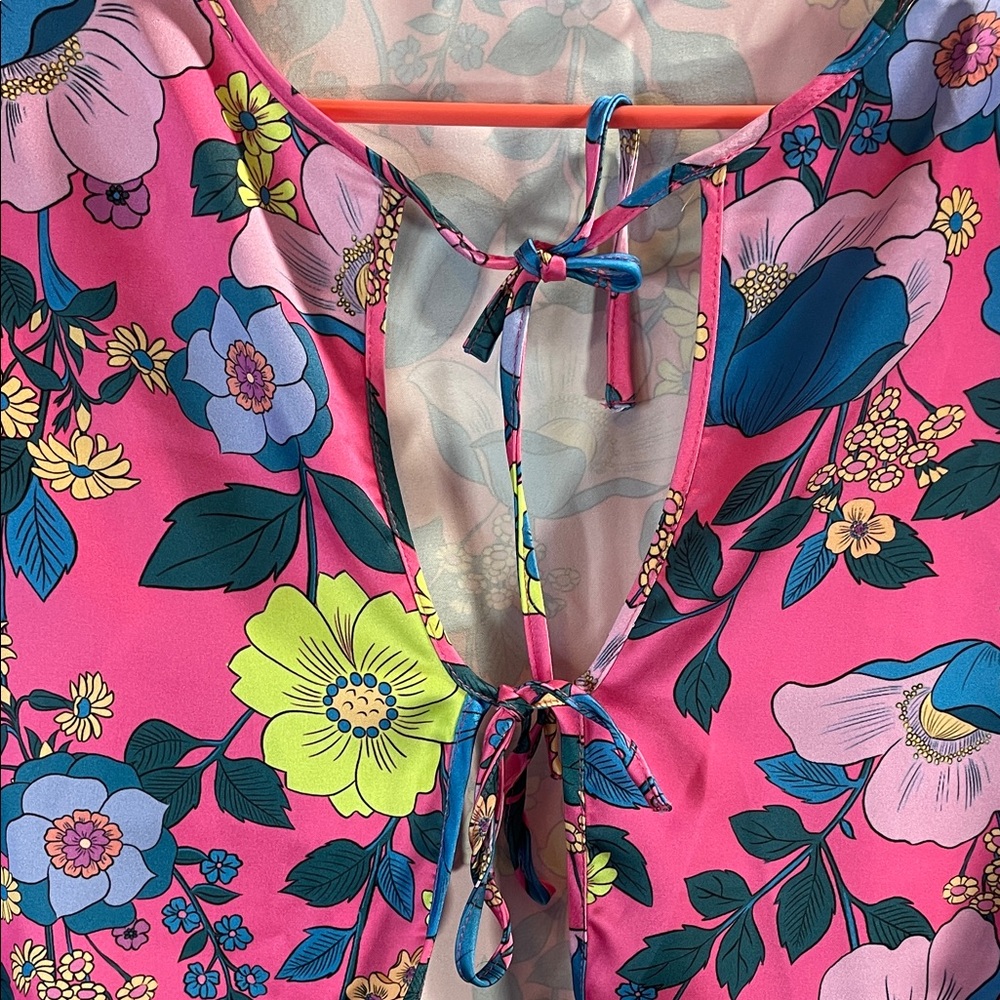 Zara Pink Floral Tie-Front Blouse - Picture 4 of 10